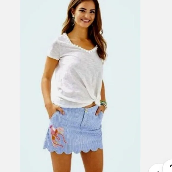 Lilly Pulitzer NWT Colette Skort Bennet Blue Yarn Dyed Seersucker. NWT Size XL - Picture 2 of 8